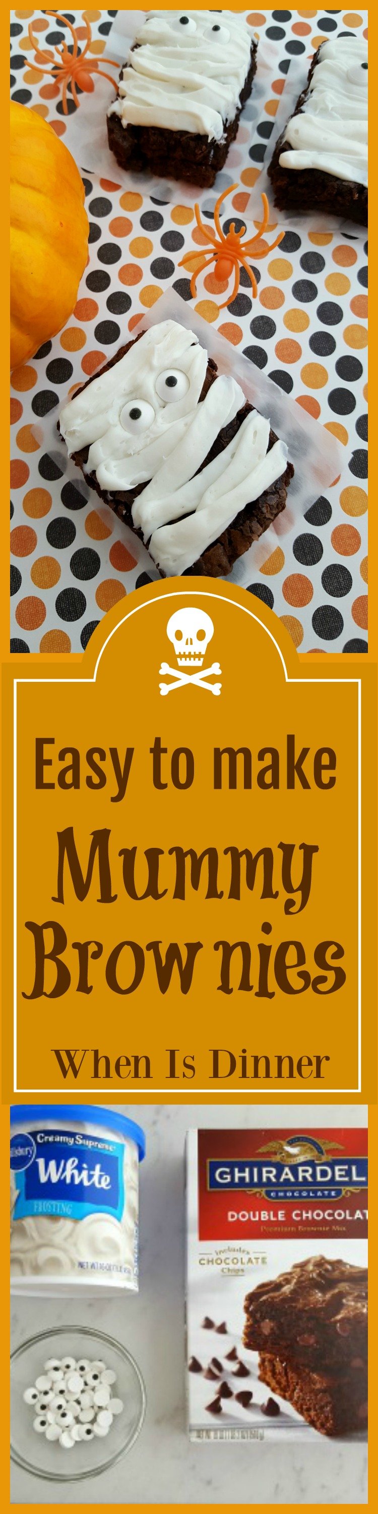 These fun Mummy Brownies are a great Halloween Party Snack Idea! They're quick & easy to make and would be perfect for kids to decorate themselves.