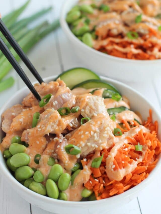 Teriyaki Salmon Bowls with Spicy Mayo Story When is Dinner