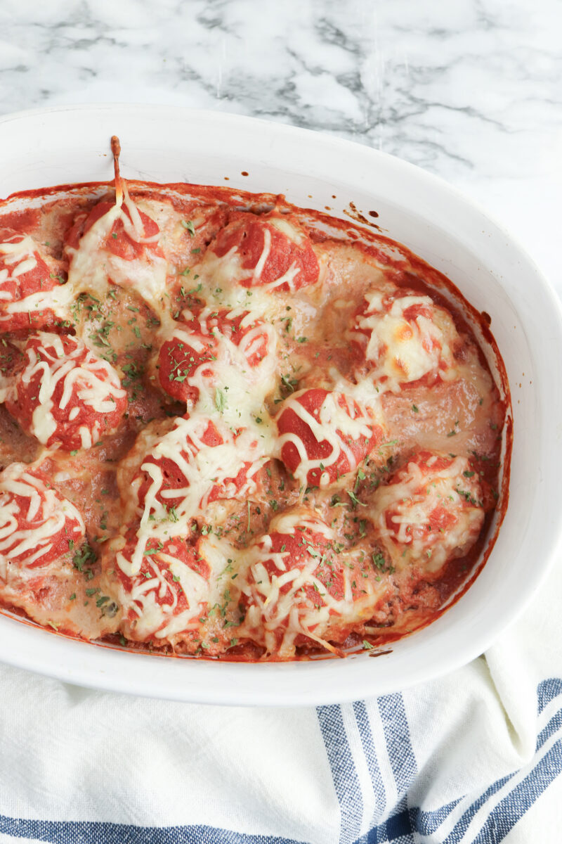 baked cheesy meatballs with tomato sauce